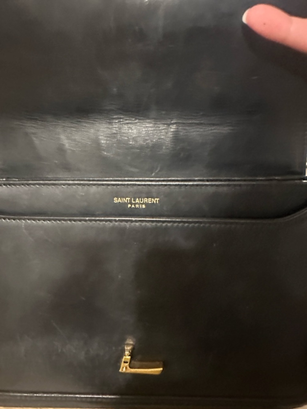 Yves Saint Laurent Black Leather Shoulder Bag with Gold YSL Logo - Picture 3 of 9